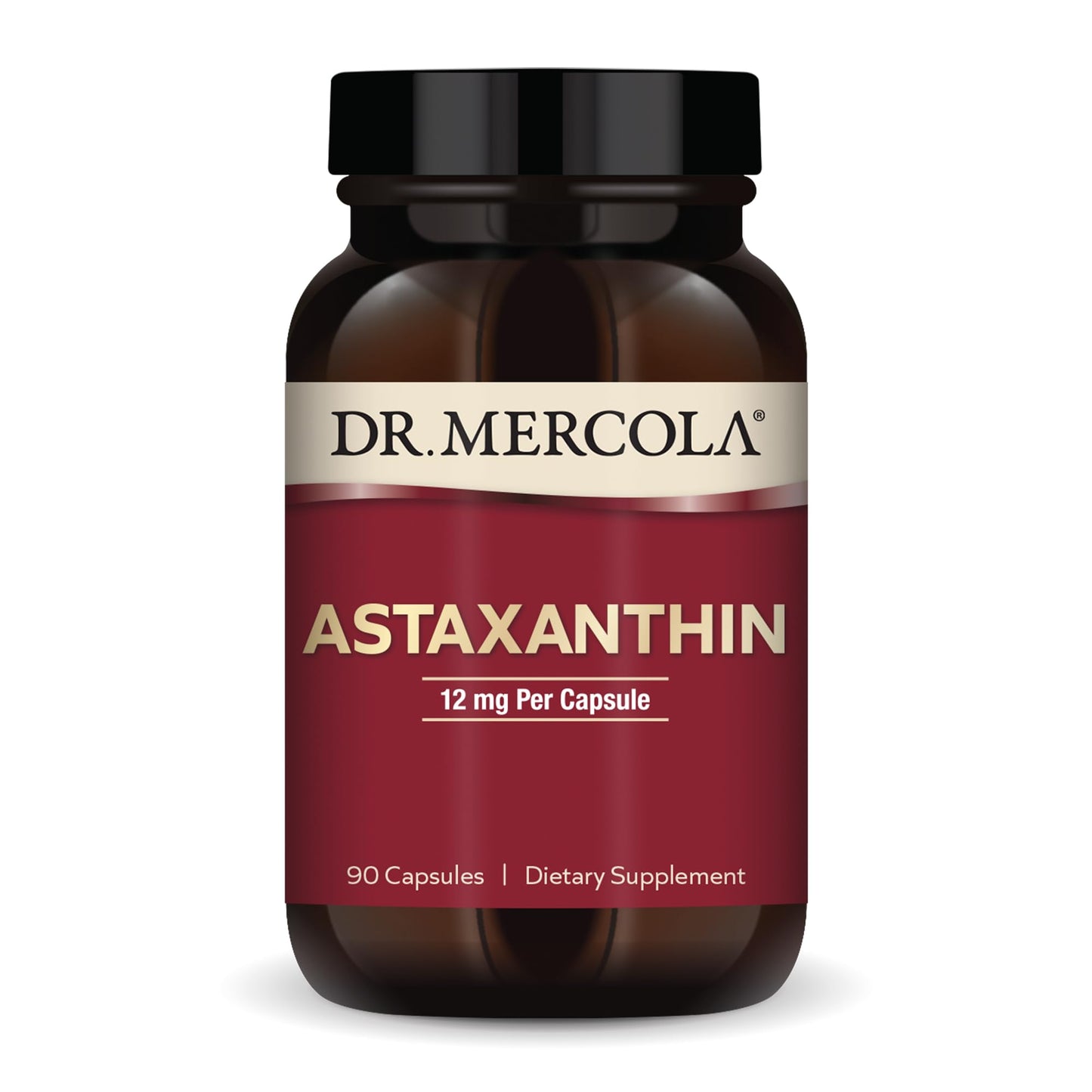 Dr. Mercola Organic Astaxanthin 12 mg – 90 Capsules | Organic Microalgae Extract, Non-GMO, Gluten-Free, Soy-Free