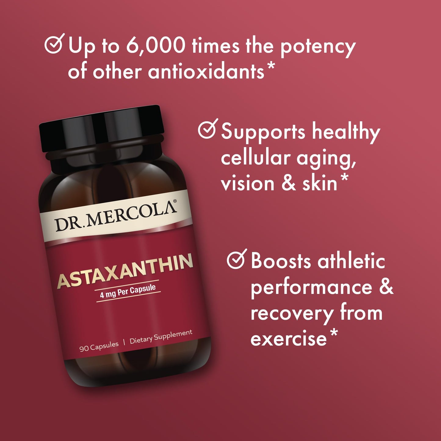 Dr. Mercola Organic Astaxanthin 4 mg - 90 Capsules | Organic Microalgae Extract, Non-GMO