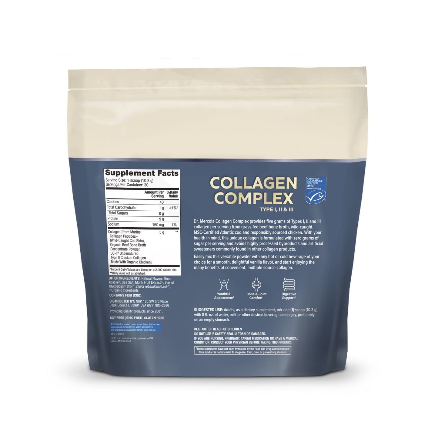 Dr. Mercola Collagen Complex Powder – Supports Skin Elasticity & Tissue Health – Vanilla (10.89 oz) – Non-GMO, Gluten-Free & Soy-Free
