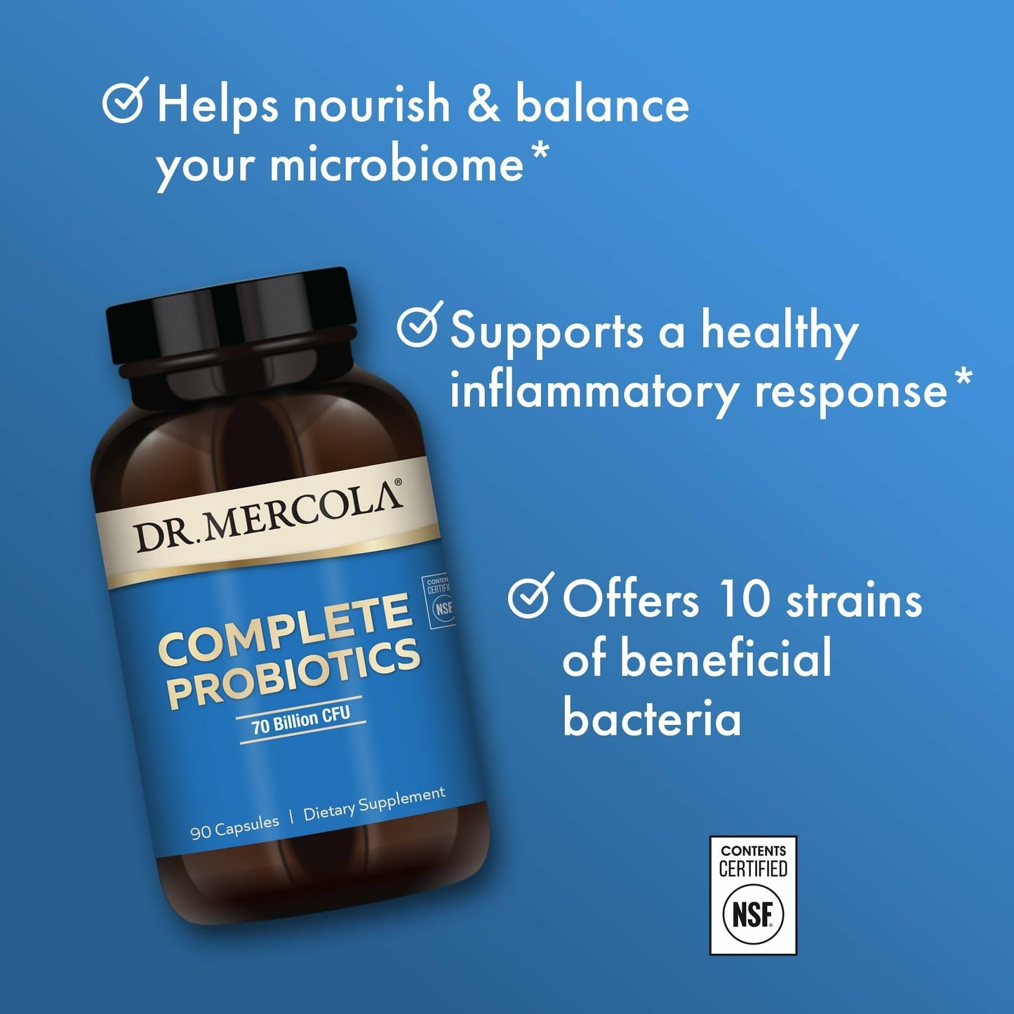 Dr. Mercola Complete Probiotics - 70 Billion CFU | 10 Strains for Digestive & Immune Support | 90 Capsules