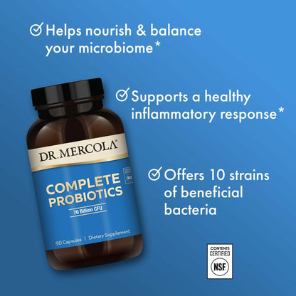 Dr. Mercola Complete Probiotics - 70 Billion CFU | 10 Strains for Digestive & Immune Support | 90 Capsules