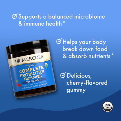 Dr. Mercola Complete Probiotics Gummies, 30 Servings, 5B CFU per Gummy, USDA Organic