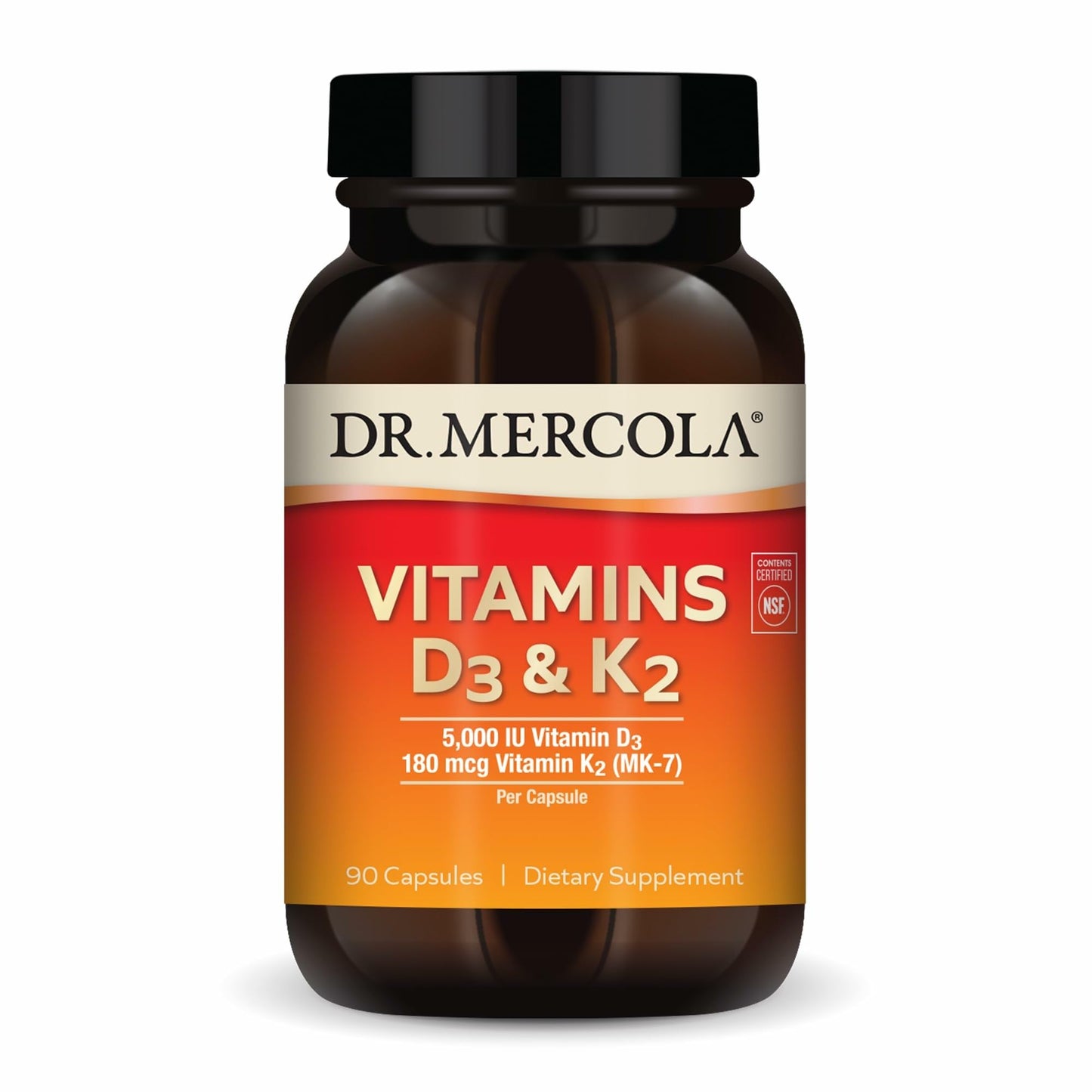 Dr. Mercola D3 & K2 Vitamin Supplement – Immune, Brain, Cardiovascular & Bone Support | 90 Capsules