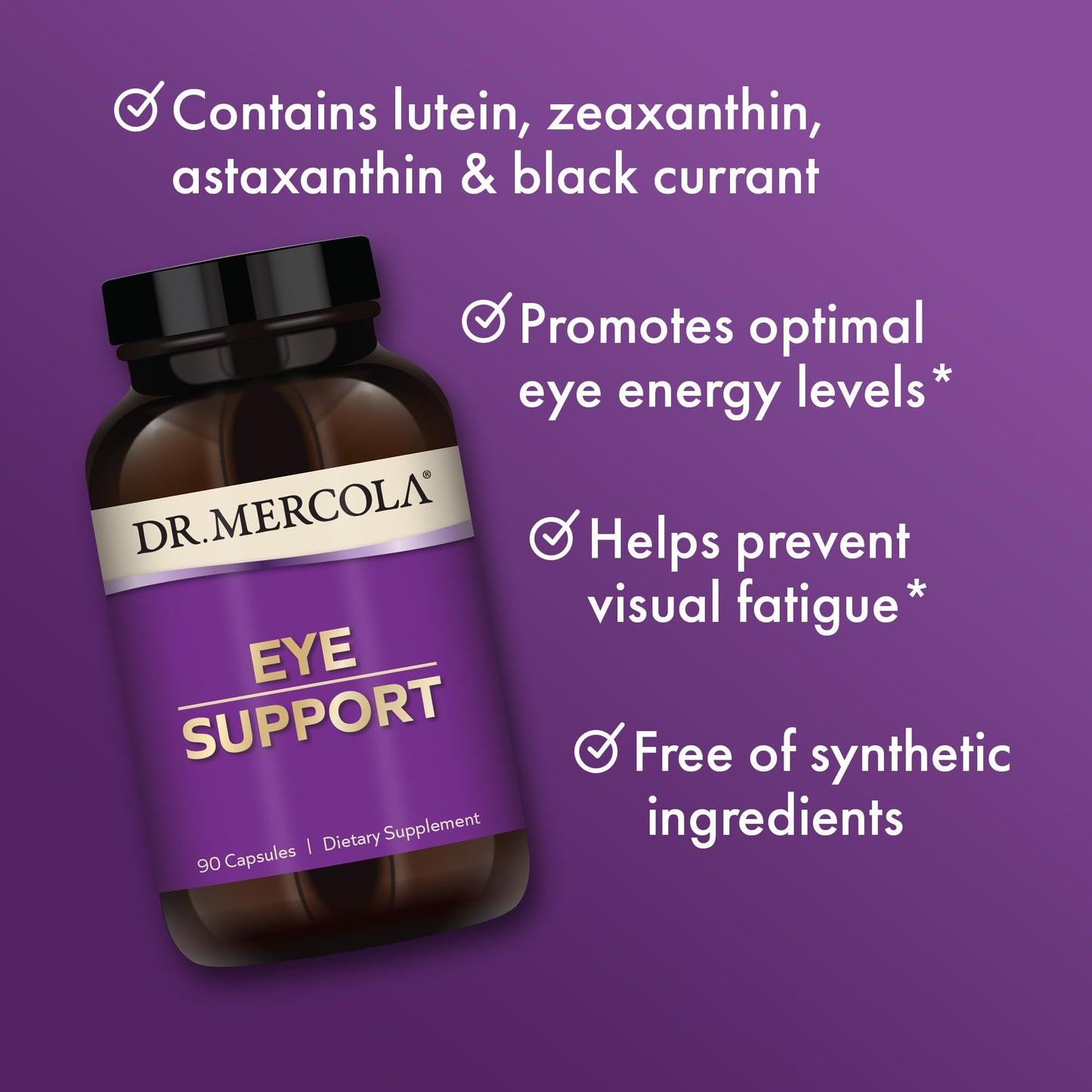 Dr. Mercola Eye Support – Eye Health with Lutein, Zeaxanthin, Organic Astaxanthin & Black Currant | 90 Capsules