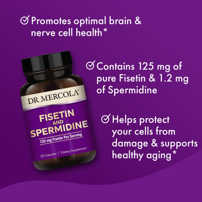 Dr. Mercola Fisetin & Spermidine – 30 Capsules, 125 mg Fisetin | Non-GMO, Gluten Free, Soy Free