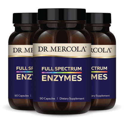 Dr. Mercola Full Spectrum Enzymes – 22 Enzymes | Digestive & Immune Support | Non-GMO, Gluten-Free & Soy-Free | 90 Capsules (3 Pack)