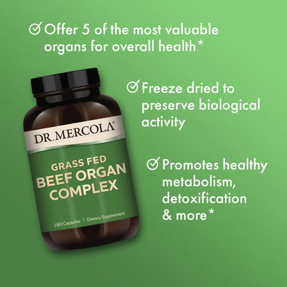 Dr. Mercola Grass Fed Beef Organ Complex – 30 Servings (180 Capsules) | Immune & Circulatory Support | Non-GMO