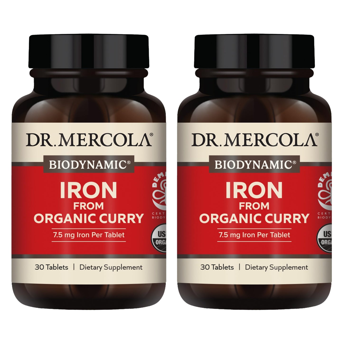 Dr. Mercola Iron from Organic Curry – 2 Pack, 30 Servings, 7.5 mg Iron | USDA Organic, Non-GMO