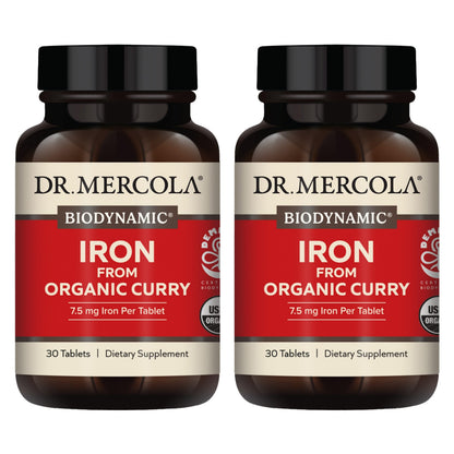 Dr. Mercola Iron from Organic Curry – 2 Pack, 30 Servings, 7.5 mg Iron | USDA Organic, Non-GMO