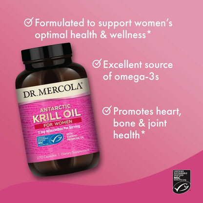 Dr. Mercola Krill Oil for Women – 2 mg Astaxanthin, MSC Certified, 270 Capsules