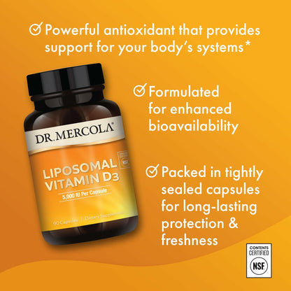 Dr. Mercola Liposomal Vitamin D3 5,000 IU – Supports Heart, Bone & Immune Health – 90 Capsules