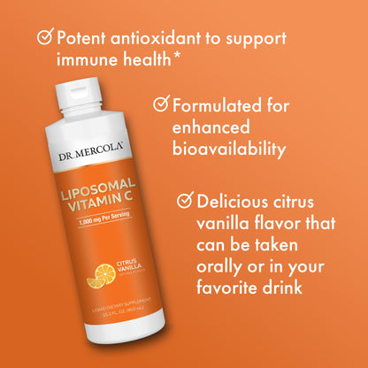 Dr. Mercola Liposomal Vitamin C – 1,000 mg per Serving, Citrus Vanilla (450 mL) | 3 Pack