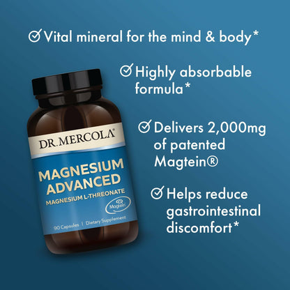 Dr. Mercola Magnesium Advanced – 2,000 mg Magtein Magnesium L-Threonate for Brain & Cellular Support | 2 Pack, 60 Servings