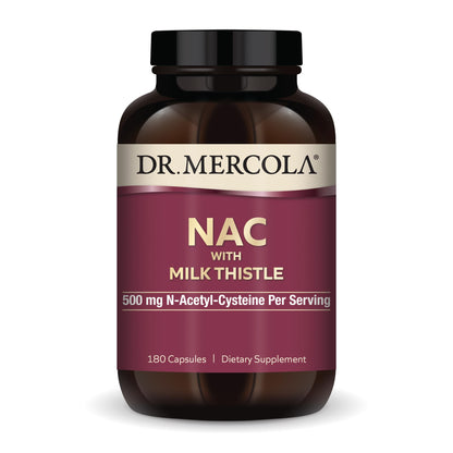 Dr. Mercola NAC with Milk Thistle - 500 mg NAC per Serving, 180 Capsules | Non-GMO, Gluten-Free & Soy-Free