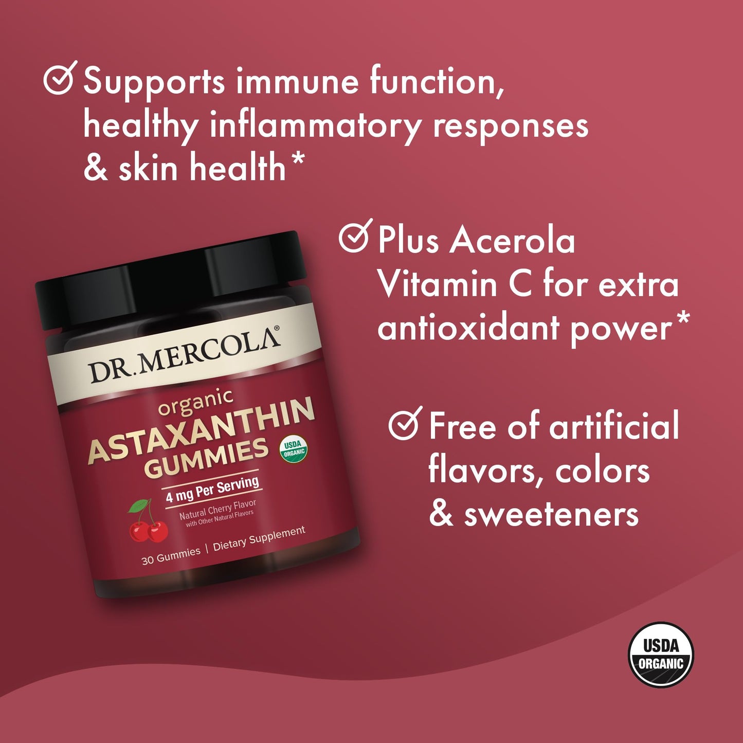 Dr. Mercola Organic Astaxanthin Gummies – 30 Servings, 4 mg/Serving