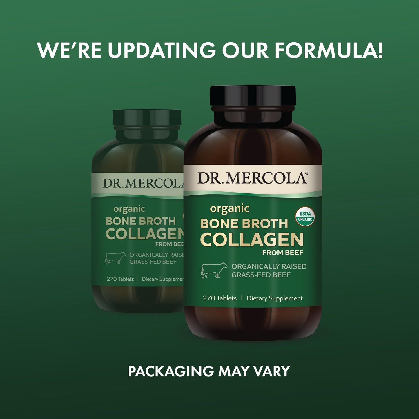 Dr. Mercola Organic Bone Broth Collagen – 90 Servings (270 Tablets) – Grass-Fed, USDA Organic