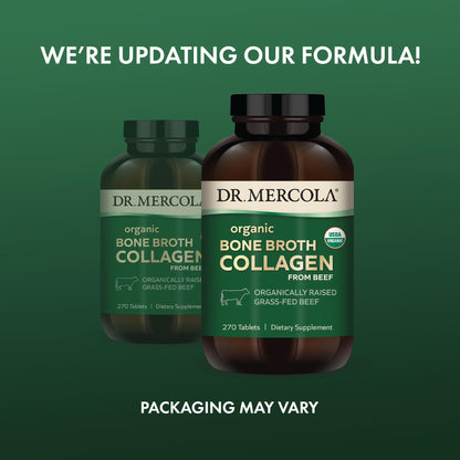 Dr. Mercola Organic Bone Broth Collagen – 90 Servings (270 Tablets) – Grass-Fed, USDA Organic