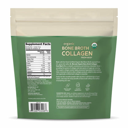 Dr. Mercola Organic Bone Broth Collagen Powder - Supports Bone Health & Muscle Growth - USDA Organic, Non-GMO, Gluten-Free & Dairy-Free - 30 Servings - Chocolate Flavor