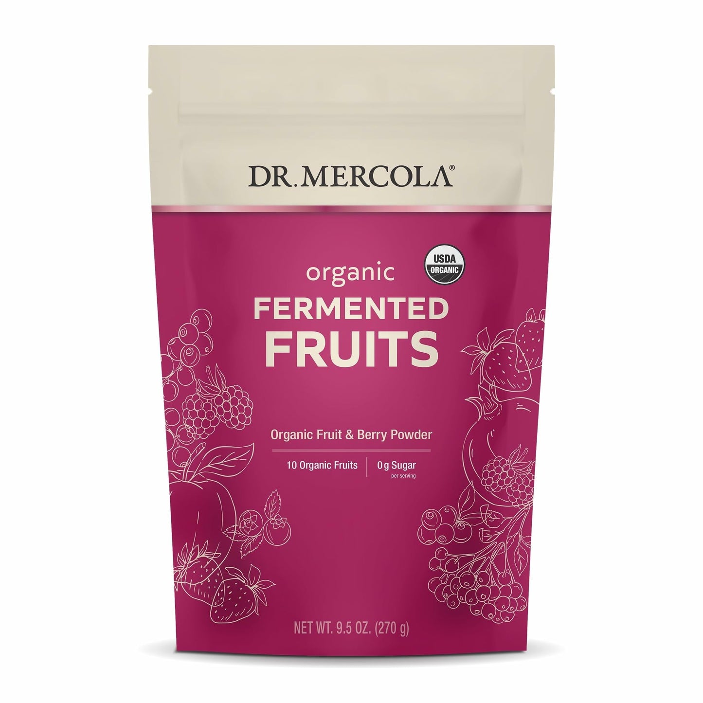 Dr. Mercola Organic Fermented Fruits – 9.5 oz (270 g), 90 Servings, Certified Organic, Non-GMO, Soy Free, Gluten Free, USDA Organic