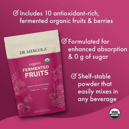 Dr. Mercola Organic Fermented Fruits – 9.5 oz (270 g), 90 Servings, Certified Organic, Non-GMO, Soy Free, Gluten Free, USDA Organic