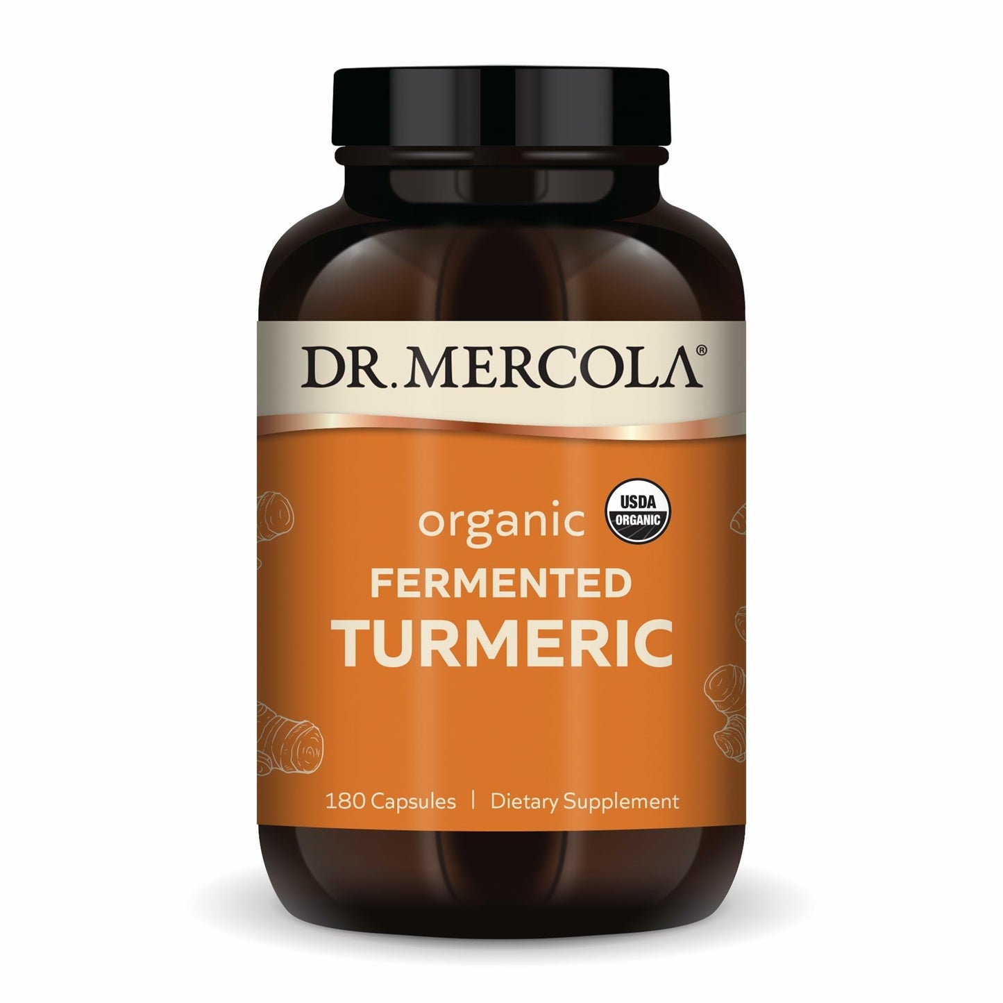 Dr. Mercola Organic Fermented Turmeric – 370 mg High-Bioavailability Curcuminoids, 180 Capsules (90 Servings) – USDA Organic, Non-GMO, Gluten-Free & Soy-Free