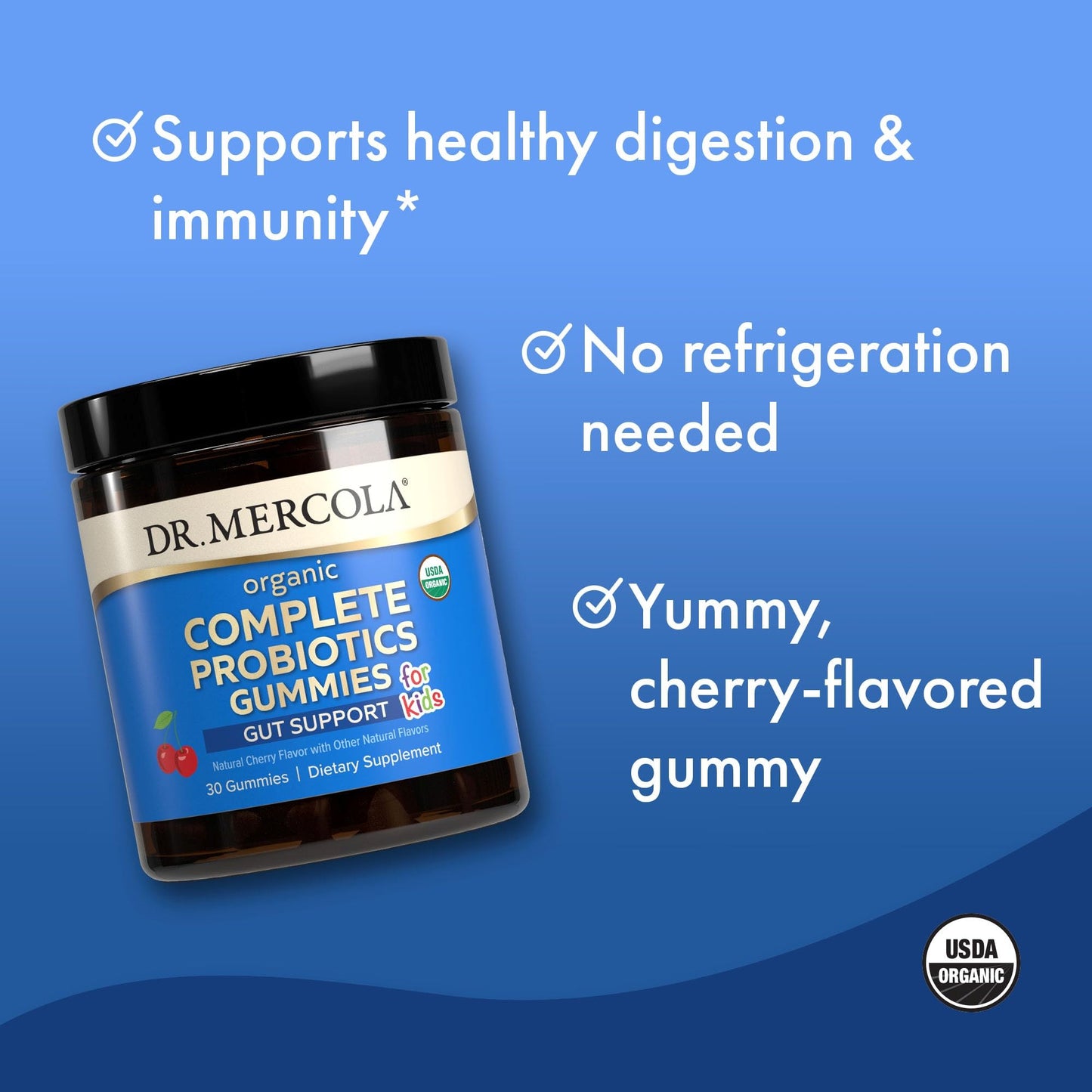 Dr. Mercola Organic Probiotics Gummies for Kids – 30 Servings, 1B CFU, Natural Cherry