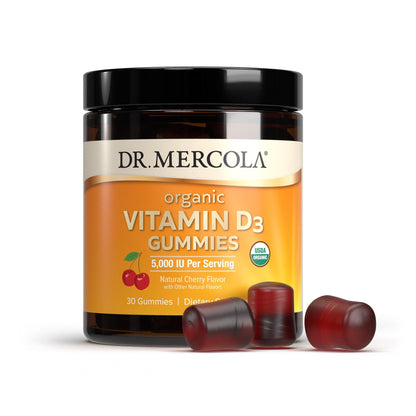 Dr. Mercola Organic Vitamin D3 Gummies – 5,000 IU, 30 Servings, Natural Cherry, Non-GMO