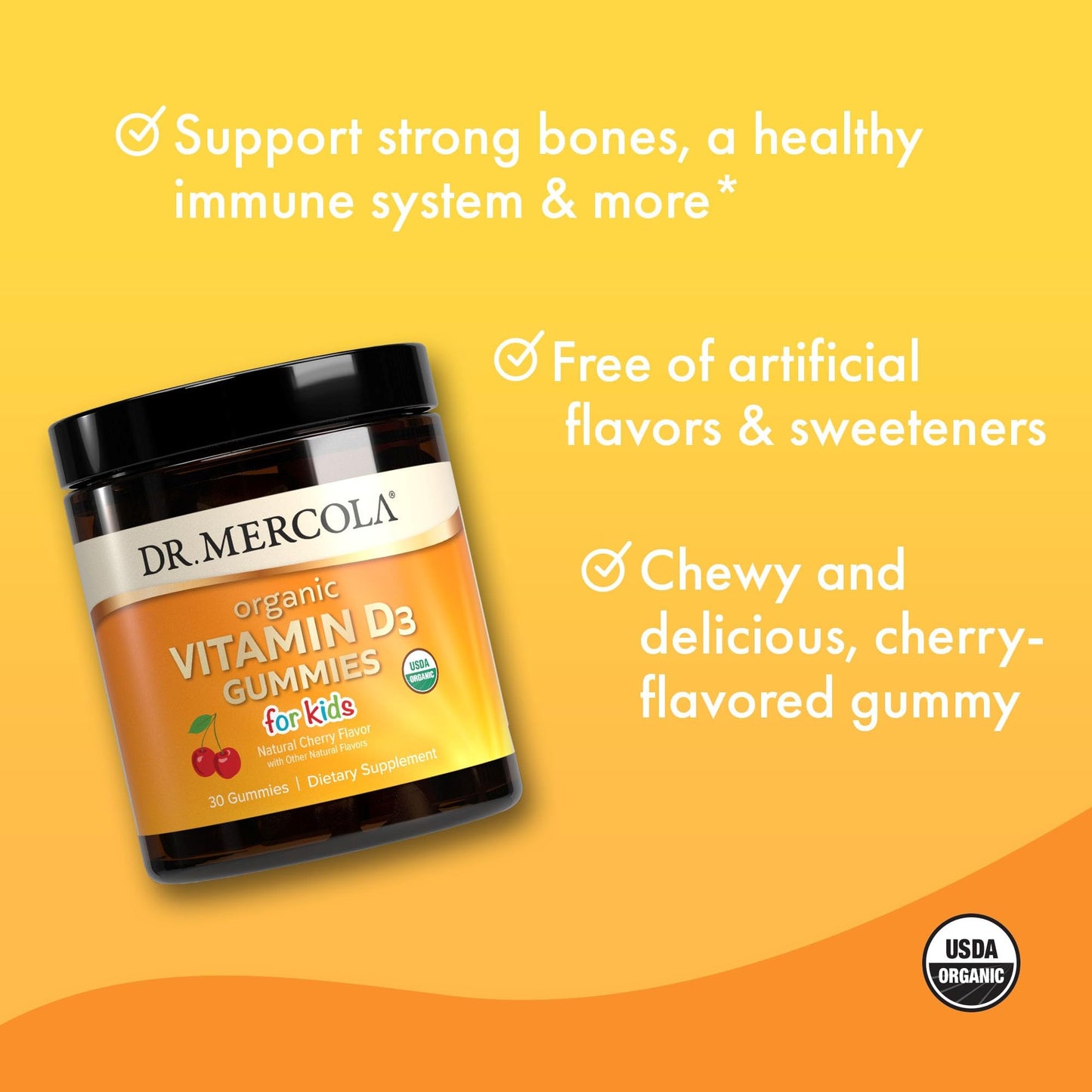 Dr. Mercola Organic Vitamin D3 Gummies for Kids – 1,000 IU, 30 Servings | USDA Organic