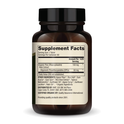 Dr. Mercola Organic Pine Bark Extract - 30 Servings (60 Tablets), OPCs, USDA Organic, Non-GMO