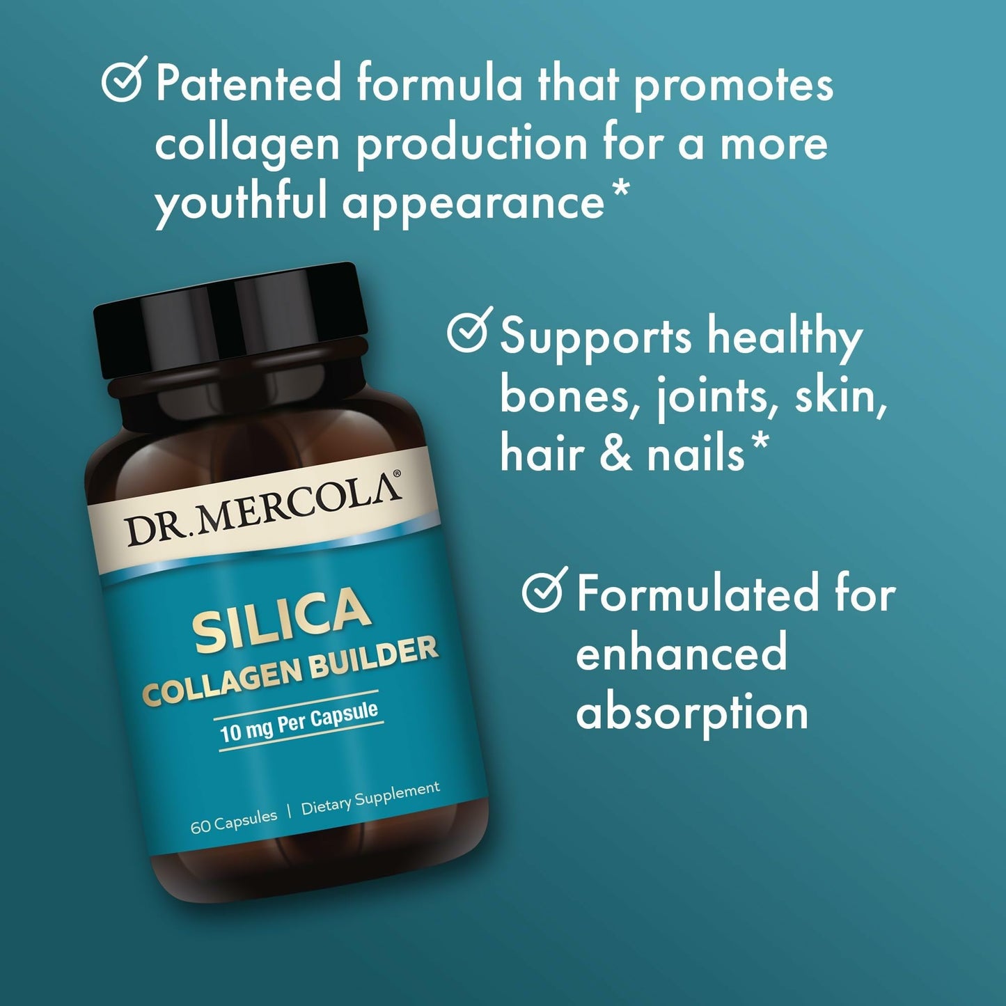 Dr. Mercola Silica Collagen Builder – Plant-Based Silica for Skin, Hair, Nails & Bones (180 Capsules)