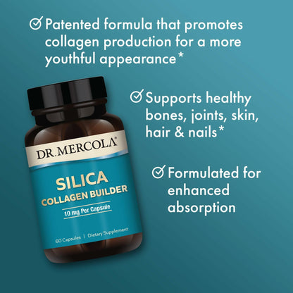 Dr. Mercola Silica Collagen Builder – Plant-Based Silica for Skin, Hair, Nails & Bones (180 Capsules)