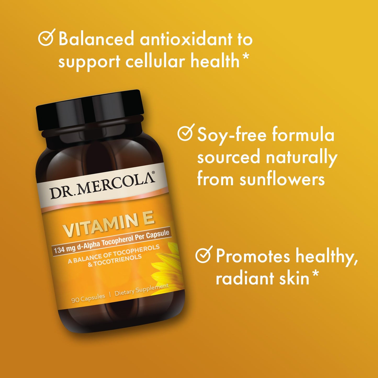 Dr. Mercola Vitamin E - Complete Tocopherol & Tocotrienol Blend for Skin & Antioxidant Support | 90 Capsules