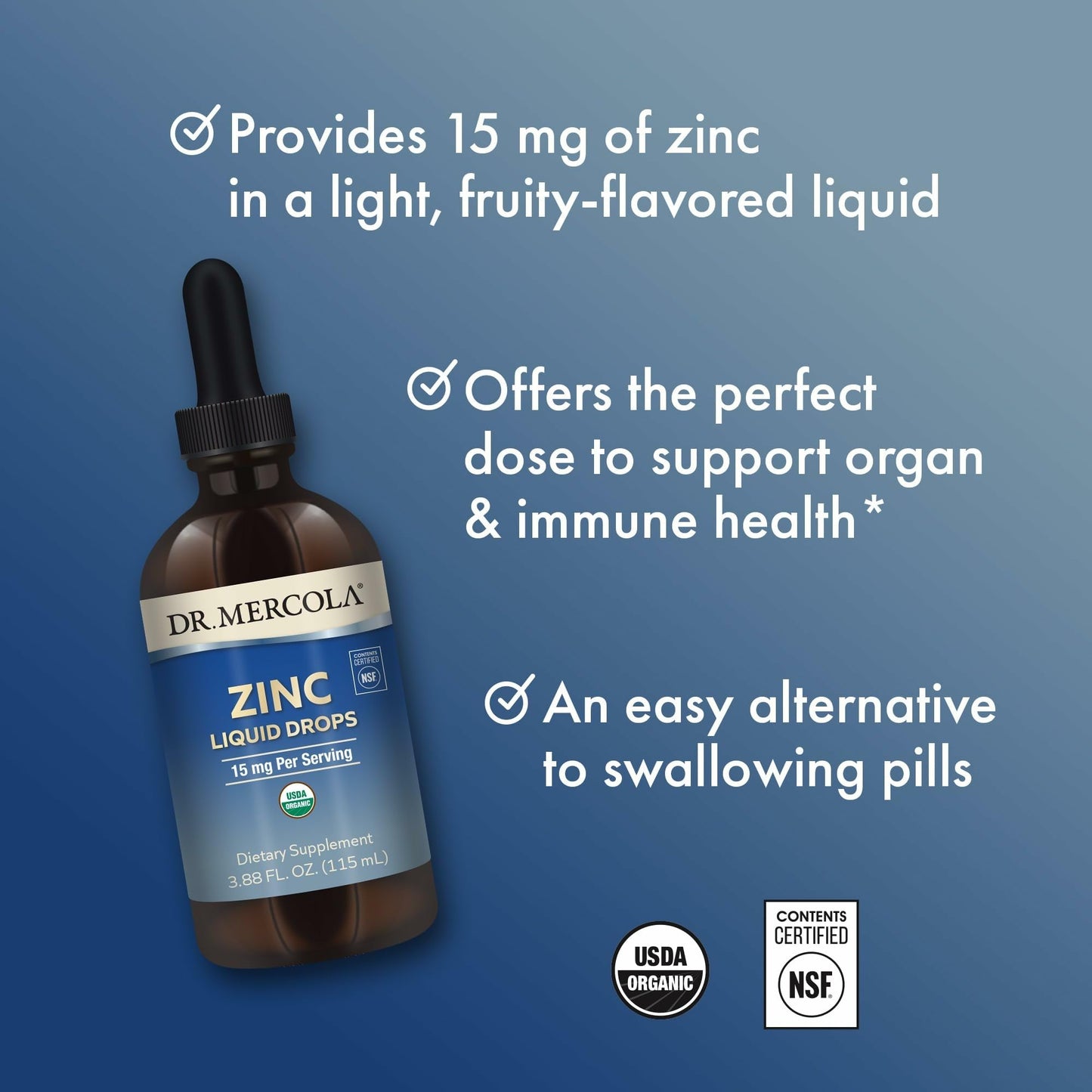 Dr. Mercola Zinc Drops – 15 mg Organic Zinc, Immune Support | USDA Organic