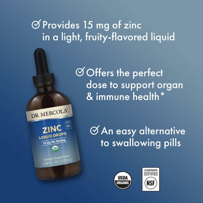 Dr. Mercola Zinc Drops – 15 mg Organic Zinc, Immune Support | USDA Organic
