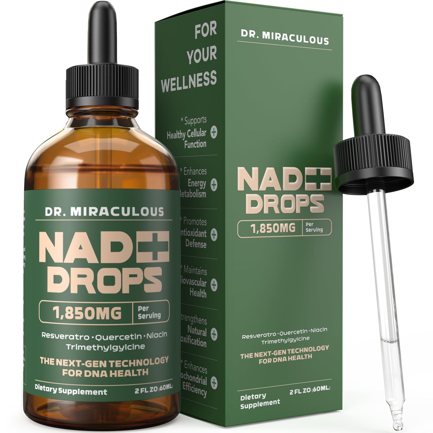 Dr. Miraculous NAD+ 1850mg Liquid Drops – Organic Nicotinamide Riboside, Lemon Flavor