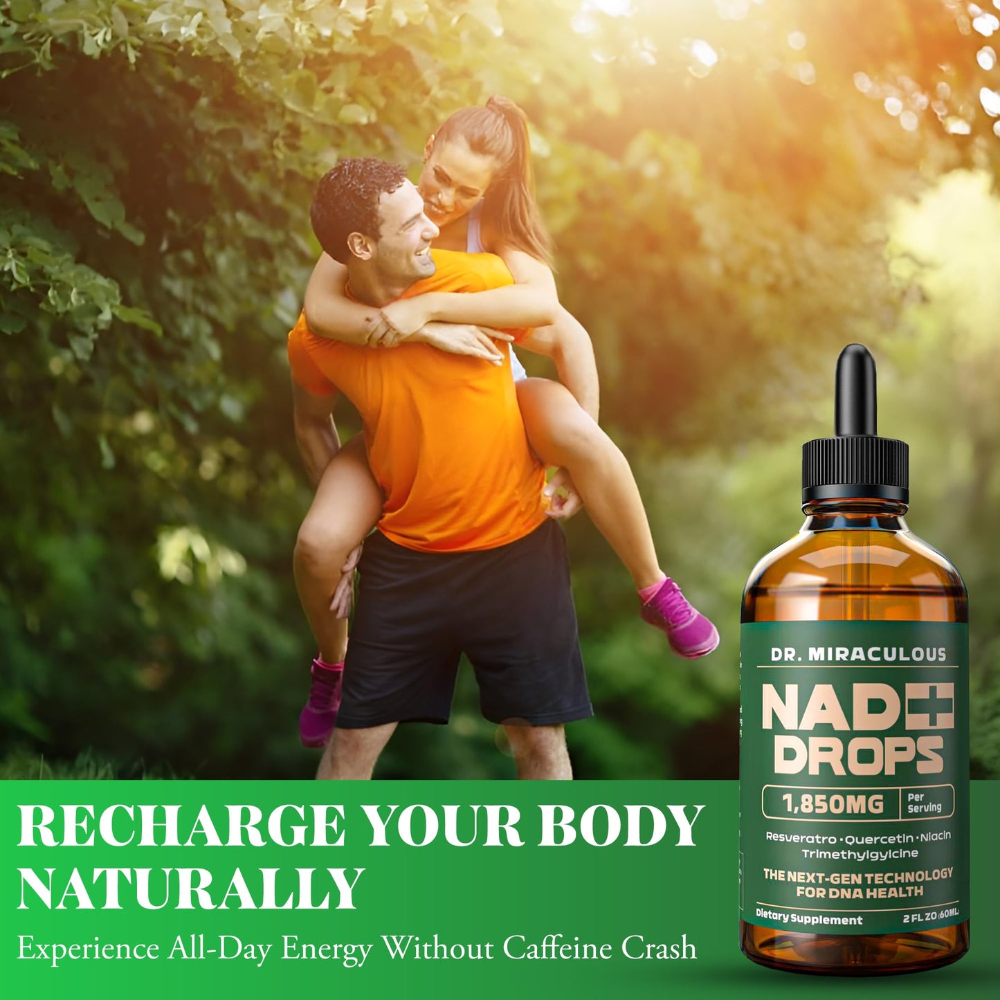 Dr. Miraculous NAD+ 1850mg Liquid Drops – Organic Nicotinamide Riboside, Lemon Flavor