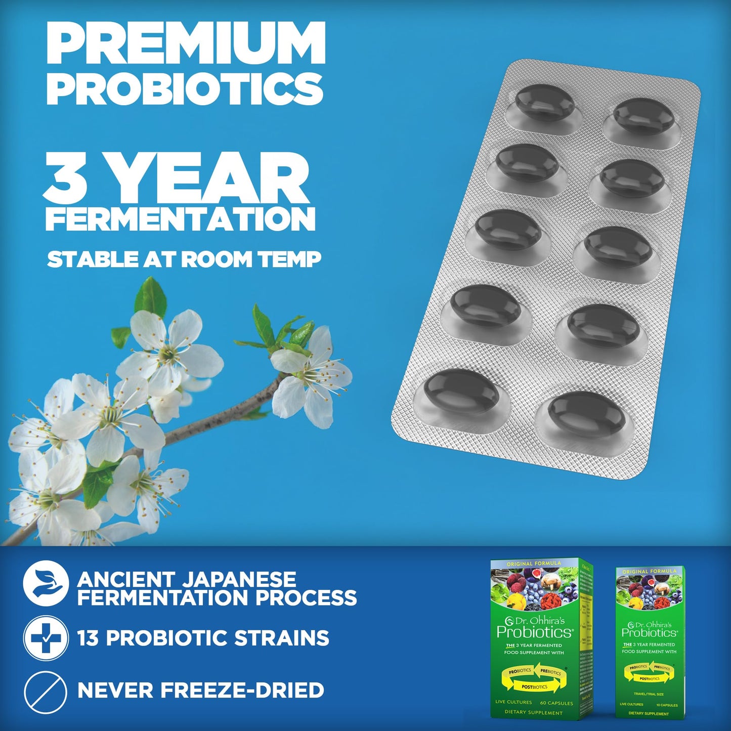 Dr. Ohhira's Probiotics Original Formula – 60 Caps + 10-Caps Travel Pack | 13 Strains, Prebiotics & Postbiotics | Essential Formulas