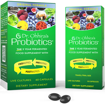 Dr. Ohhira's Probiotics Original Formula – 60 Caps + 10-Caps Travel Pack | 13 Strains, Prebiotics & Postbiotics | Essential Formulas