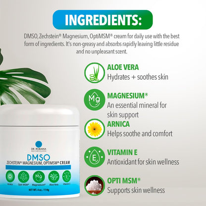 Dr. Robaina DMSO Cream – 99.9% Pure DMSO with Zechstein Magnesium & Arnica | Made in USA