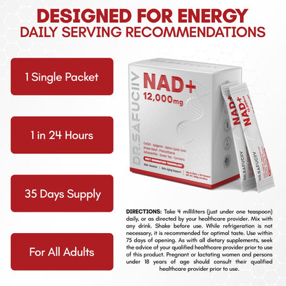 DR.SAFUCIIV NAD Supplement 12,000mg Extra Strength Alternative Liposomal, Urolithin A + Resveratrol for Men & Woemn, 8-in-1 Natural NAD+ Stick for Anti-Aging, Energy, Focus - 35 Packets