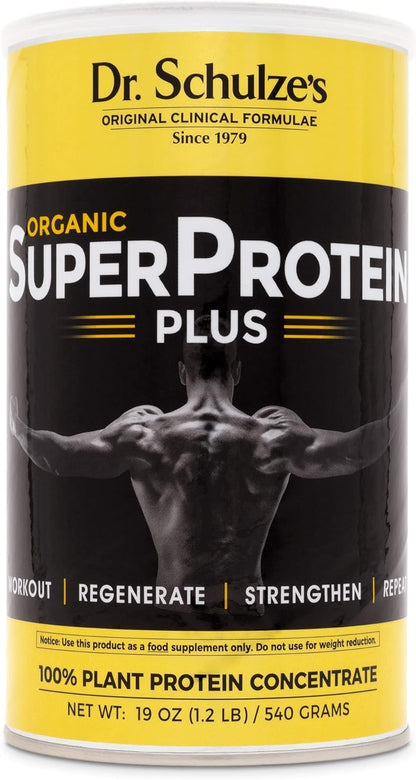 Dr. Schulze's SuperProtein Plus | 100% Plant Protein, Organic Powder, B-12 & Spirulina | 19 oz