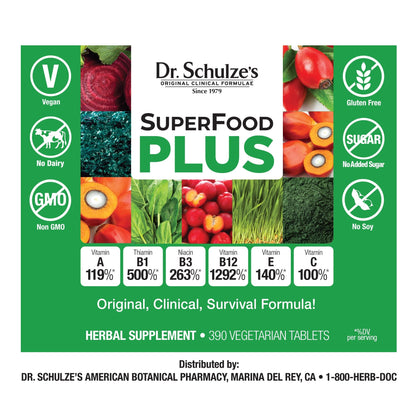 Dr. Schulze's SuperFood Plus | Everyday Plant-Based Nutrition for Wellness | 390 Tablets