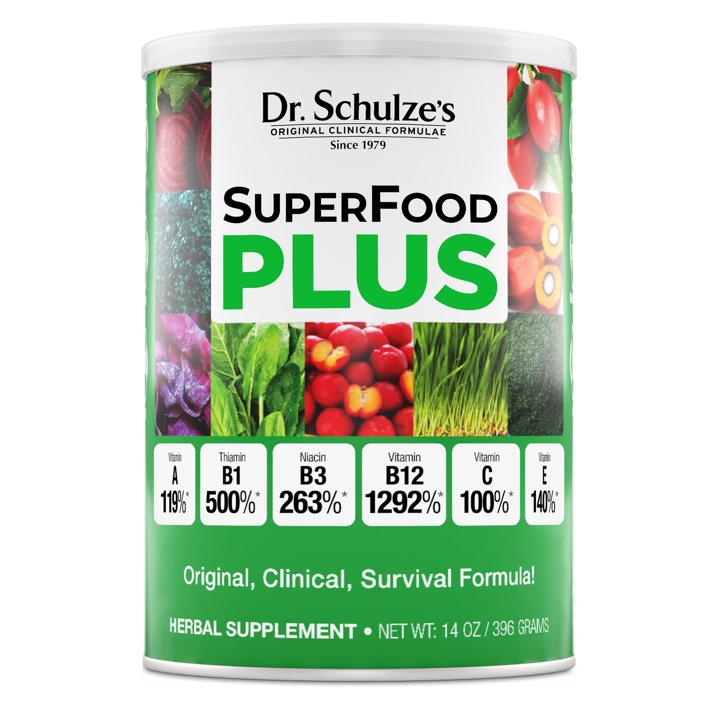 Dr. Schulze's SuperFood Plus – Everyday Plant-Based Multivitamin for Energy & Wellness | Gluten-Free & Dairy-Free | 14 oz 2-Pack