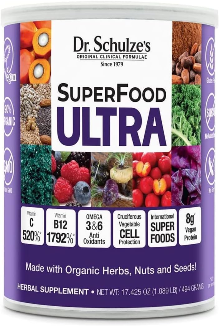 Dr. Schulze's SuperFood Ultra – Organic Super Food Powder with Vitamin B Complex & 520% Vitamin C | 17.4 oz