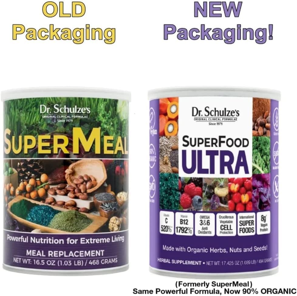 Dr. Schulze's SuperFood Ultra – Organic Super Food Powder with Vitamin B Complex & 520% Vitamin C | 17.4 oz