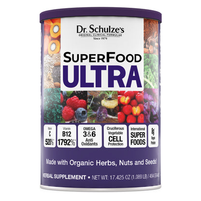 Dr. Schulze's SuperFood Ultra – Organic Super Food Powder with Vitamin B Complex & 520% Vitamin C | 17.4 oz