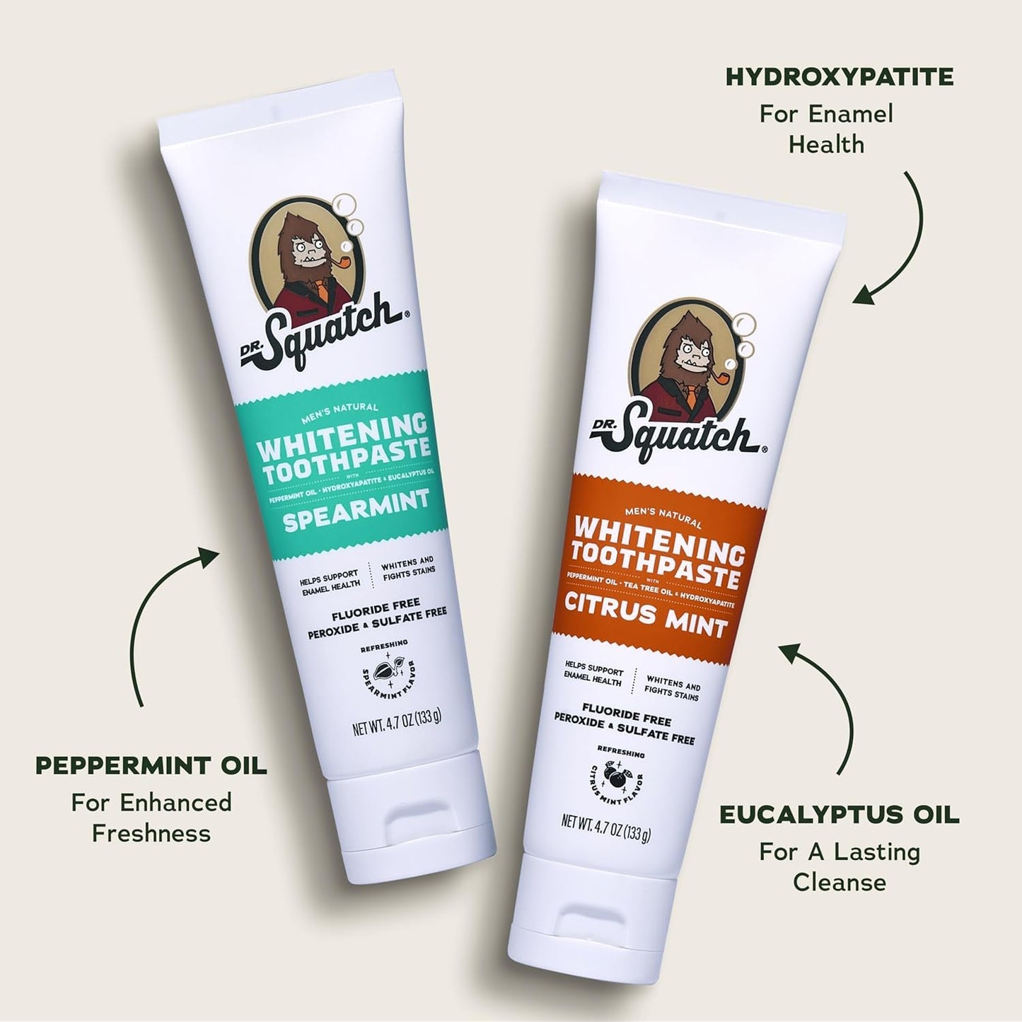 Dr. Squatch Fluoride-Free Teeth Whitening Toothpaste Kit – Citrus Mint & Spearmint (2-Pack)