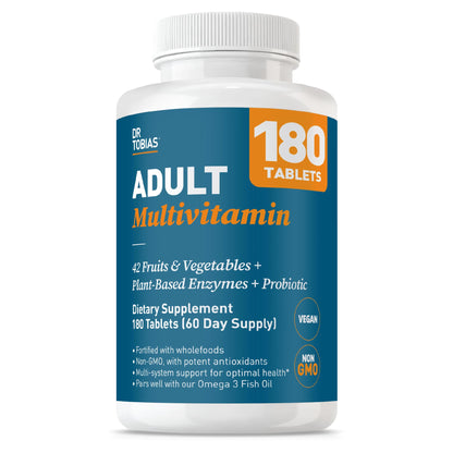 Dr. Tobias Adult Multivitamin for Women & Men – Immune Support, 42 Fruits & Vegetables, Vegan, Non-GMO, 180 Tablets