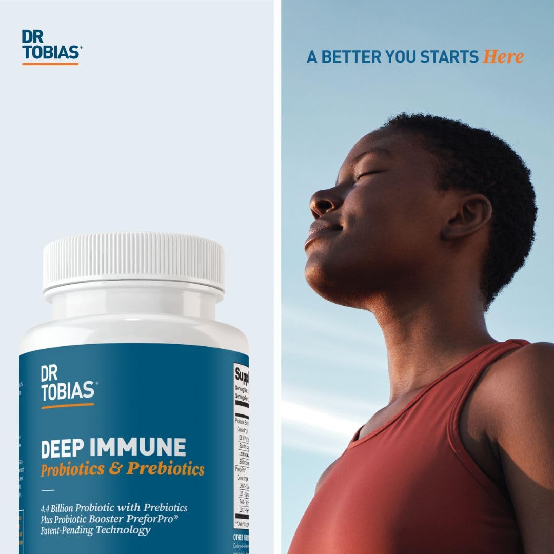 Dr. Tobias Deep Immune Probiotics & Prebiotics – Dual Action Digestive & Immune Support, 180 Capsules