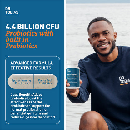 Dr. Tobias Deep Immune Probiotics & Prebiotics – Dual Action Digestive & Immune Support, 180 Capsules